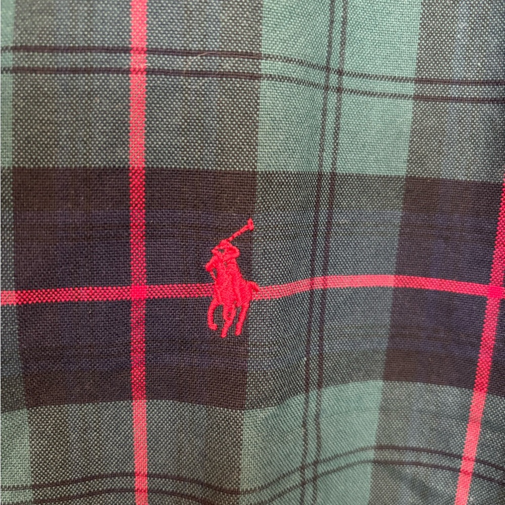 NWT Polo by Ralph Lauren Flannel Green Navy Plaid Button-Down Shirt with Red - Picture 8 of 8